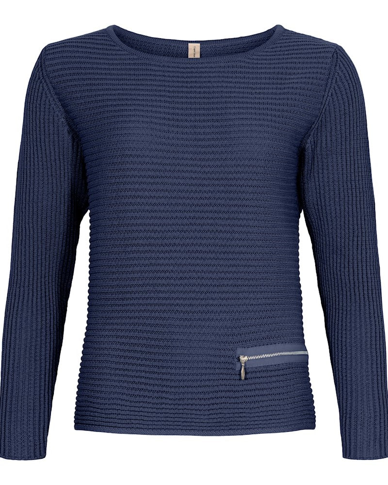 Bomull jumper zip, marinblå