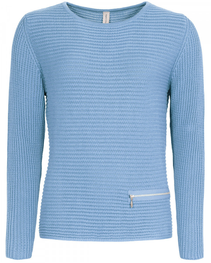 Bomull jumper zip, ljusblå