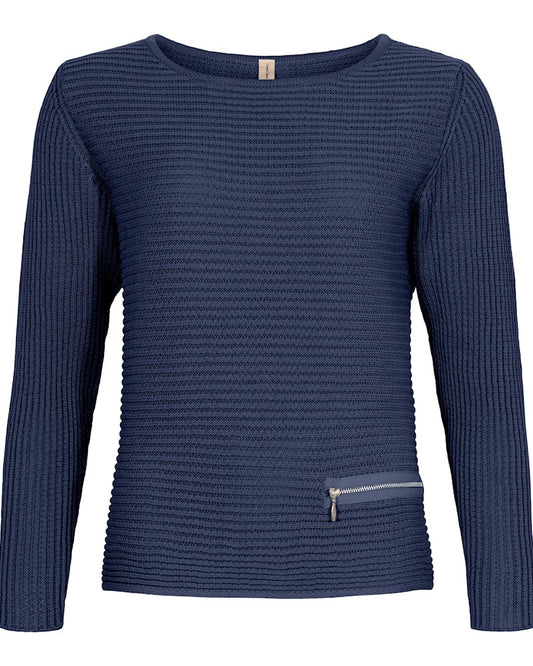 Bomull jumper zip, marinblå