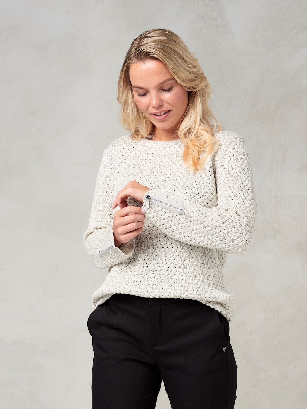 Jenny tröja i Ekologisk bomull, vit/beige