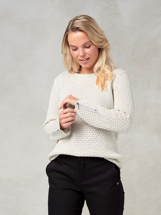 Jenny tröja i Ekologisk bomull, vit/beige