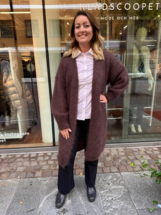 Kid mohair lång kofta, brun