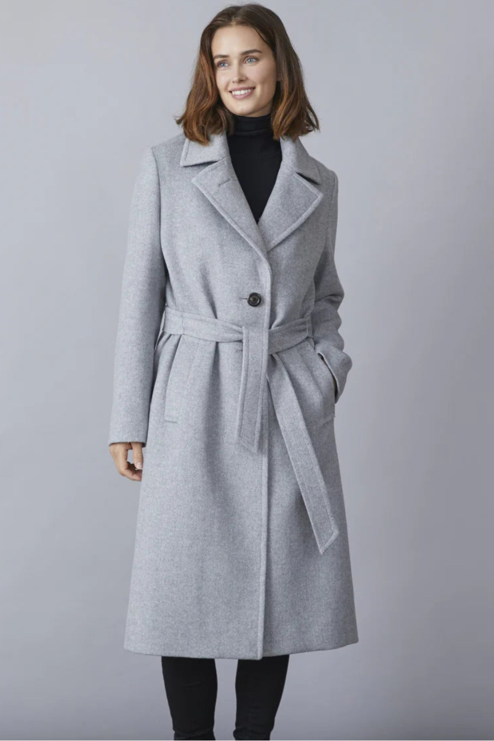 Ljusgrå ull kappa med värmande Meida isolering