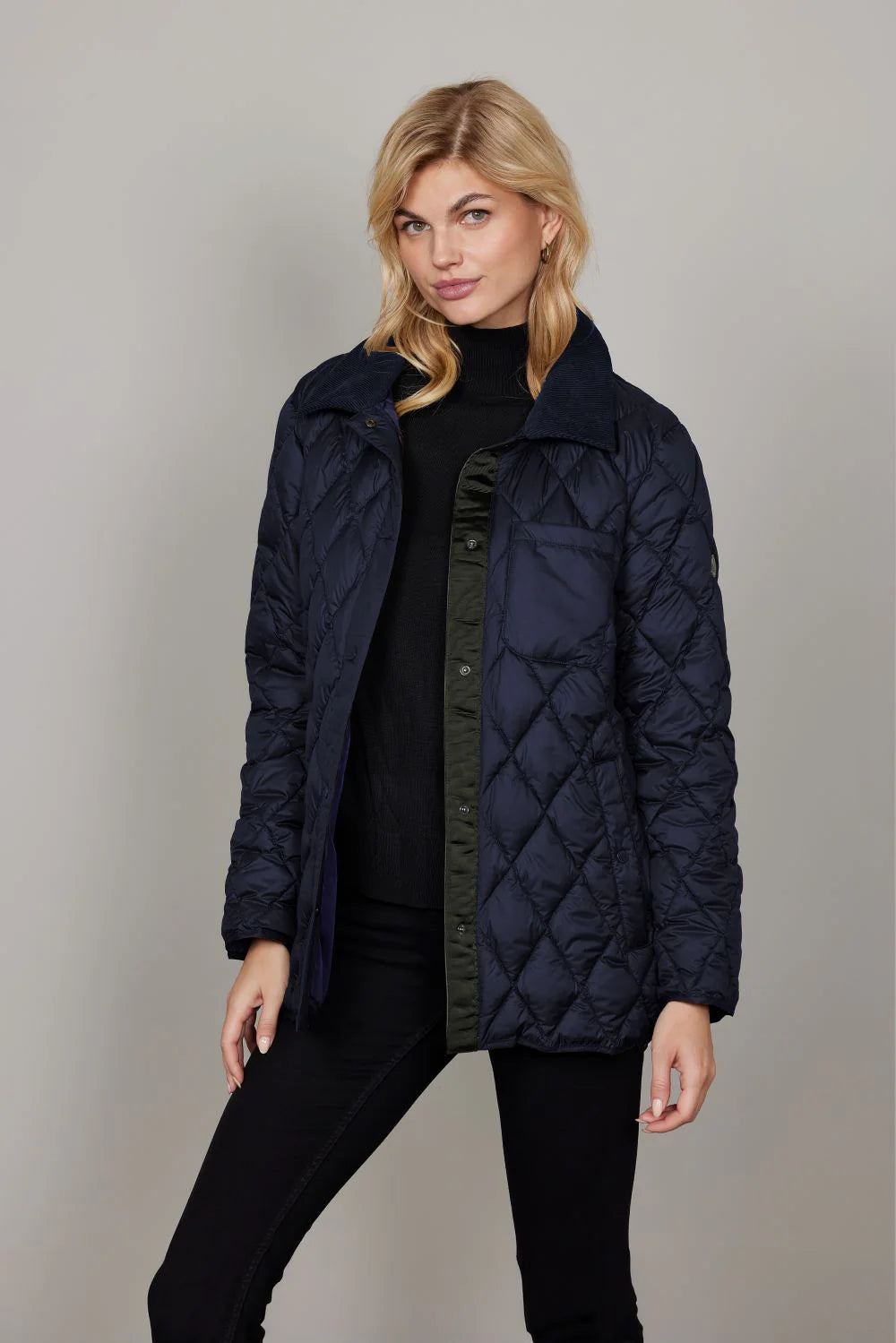 Marinblå Kviltad Jacka