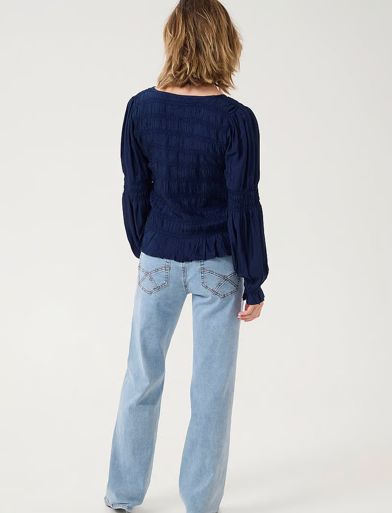 Henva smock blus, marinblå