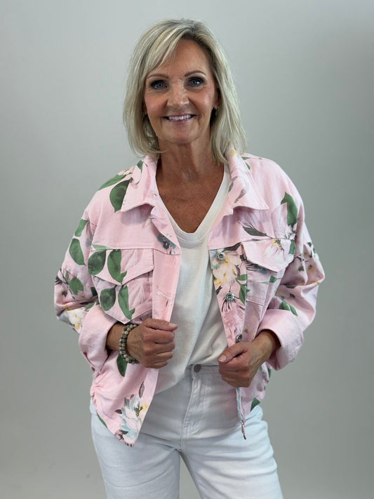 Blommig jeansjacka Katya - Rosa