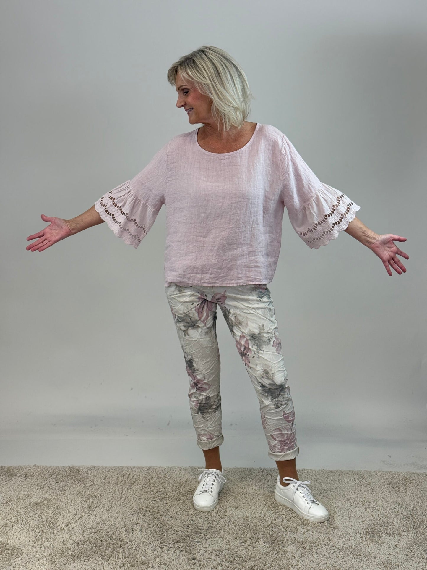 Topp i linne Ronja - Vit och Rosa