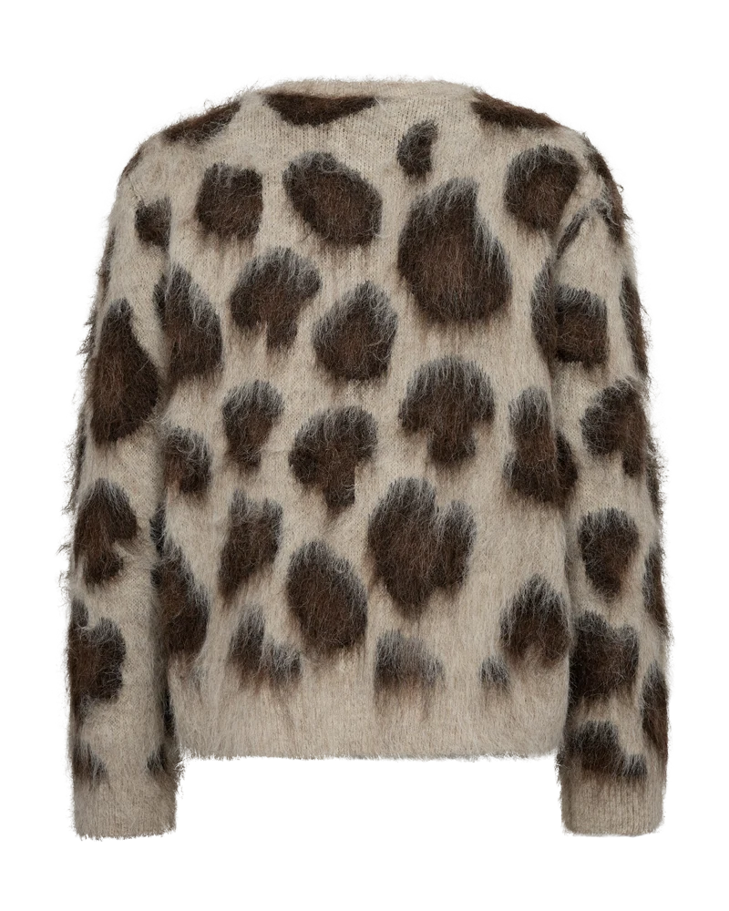Stickad fluffig kofta, leopardmönster