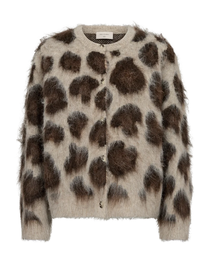 Stickad fluffig kofta, leopardmönster